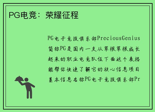 PG电竞：荣耀征程